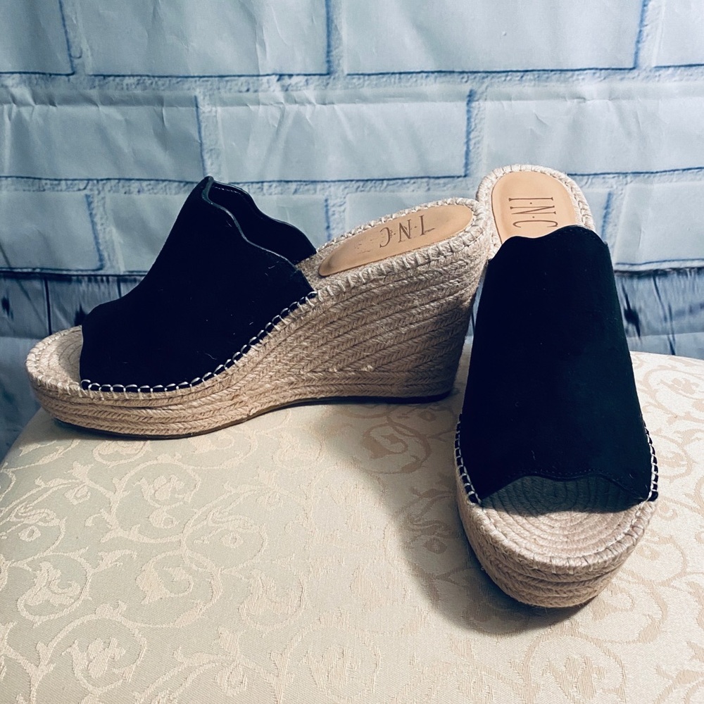INC Camille Black Platform Espadrilles